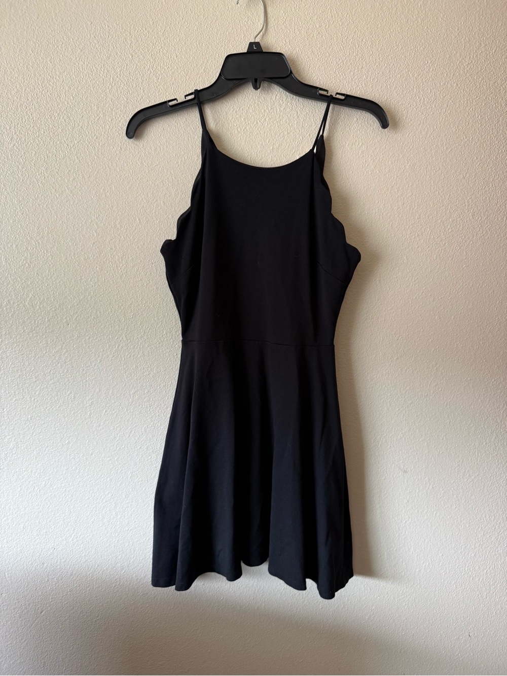 Black Scallop-Edge Fit and Flare Dress